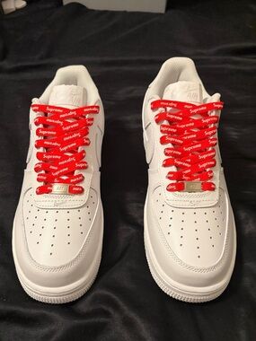 Nike White Air Force 1 with Red Logo Laces